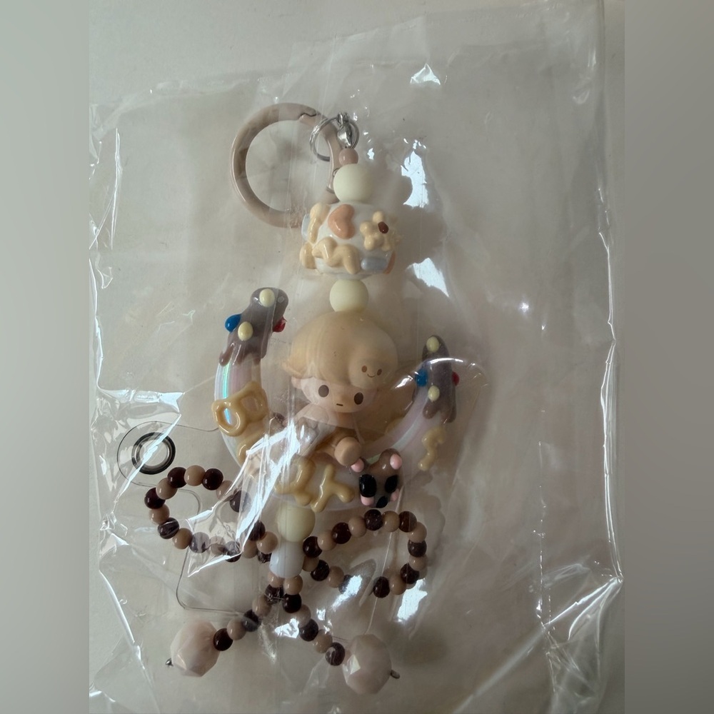 Cute Neutral Phone Charm Keychain White Cream Brown